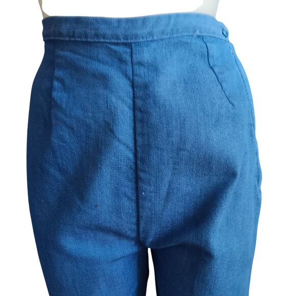 Vintage Women's Farm Jeans Capri High-Waisted Stetch Denim Side Zipper 1960's - Picture 2 of 9